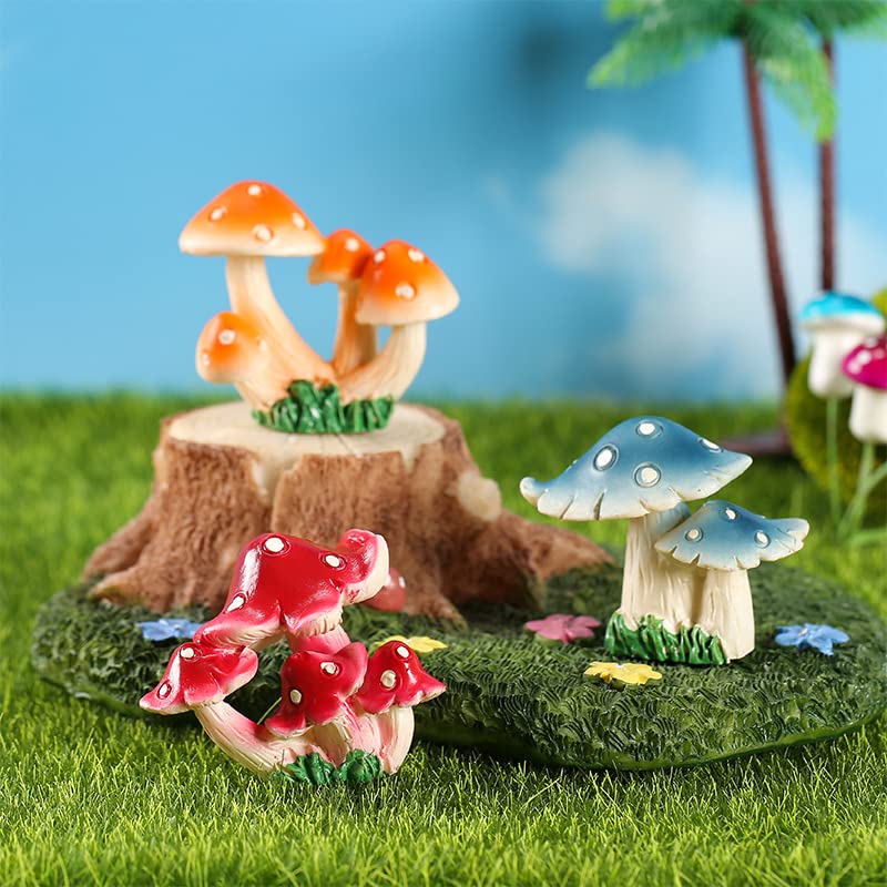 X Hot Popcorn 9PCS Colorful Mini Mushroom Figurines Mushroom Resin Figures Fairy Garden Miniature Moss Landscape Model for Garden Ornaments Plant Pots Bonsai Crafts