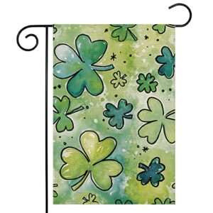 st patricks day garden flag for outdoor,watercolor shamrock clover small yard flag,spring saint patrick decors for outside farmhouse holiday 12×18 double sided