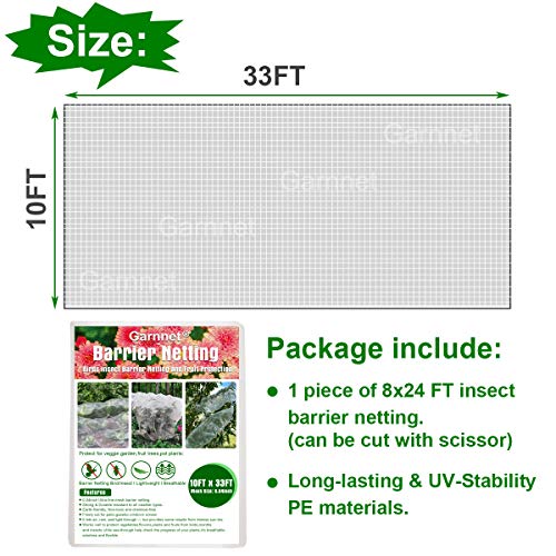 Garden Barrier Netting, 10ftx33ft Ultra Fine Mesh Netting Protection Screen Bird Net Plant Covers Row Cover Protect Plants Fruits Flowers Against Birds & Squirrels for Greenhouse Patio