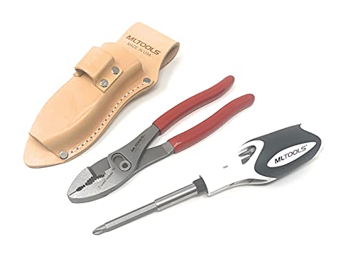 MLTOOLS Leather Holster for Pruning Shears – Made in USA – 100% Fine Grain Leather – Gardening Equipment Case with Steel Metal Clip – Nifty Pouch for Hand Pruners P8235 – Wide Belt Slits (1 Pack)