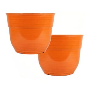 garden elements glazed brushed happy large plastic planter, 15″ (2, bright orange)