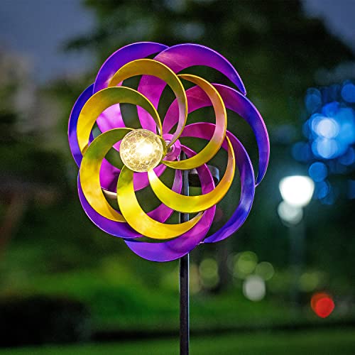 Fawgold 57 Inch Solar Wind Spinners with Metal Garden Stake, Outdoor Wind Catcher with Solar Powered Glass Ball for Yard Patio Lawn Garden Decorations