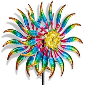 fawgold 75 inch wind spinners, 360 ​​degrees sun wind sculpture with metal stake, outdoor wind catcher for garden patio yard lawn decorations（multicolor）