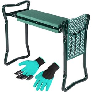 Garden Kneeler And Stool - Foldable Garden Seat For Storage - EVA Foam - Heavy Duty and Lightweight Gardening Yard Tools - Great for Gardening Gifts for Women - Bench Comes With Tool Pouch and Gloves