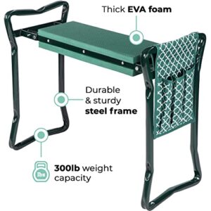 Garden Kneeler And Stool - Foldable Garden Seat For Storage - EVA Foam - Heavy Duty and Lightweight Gardening Yard Tools - Great for Gardening Gifts for Women - Bench Comes With Tool Pouch and Gloves