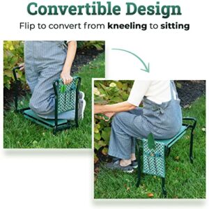 Garden Kneeler And Stool - Foldable Garden Seat For Storage - EVA Foam - Heavy Duty and Lightweight Gardening Yard Tools - Great for Gardening Gifts for Women - Bench Comes With Tool Pouch and Gloves