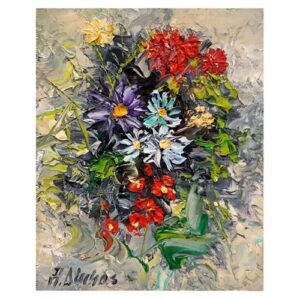 love bouquet, flower still life limited edition embellished canvas print, signed and numbered print by andre dluhos