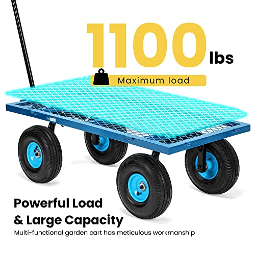 VIVOHOME Heavy Duty 880 Lbs Capacity Mesh Steel Garden Cart Folding Utility Wagon with Removable Sides and 4.10/3.50-4 inch Wheels (Blue)