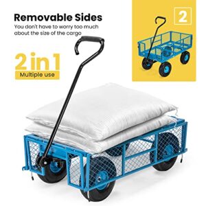 VIVOHOME Heavy Duty 880 Lbs Capacity Mesh Steel Garden Cart Folding Utility Wagon with Removable Sides and 4.10/3.50-4 inch Wheels (Blue)
