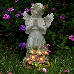 garden decor angel statue, outdoor patio garden sculptures & statues, solar yard decorations lawn ornaments figurines for outside