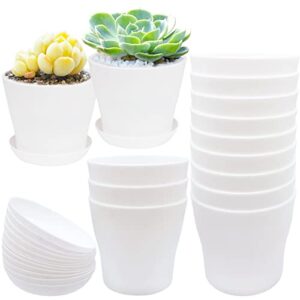 12 pack 3.7inch white plastic nursery pots,flower plant nursery pot,cylinder garden plant pots with drainage and saucer for indoor outdoor garden office decor