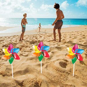 Plastic Rainbow Pinwheel, Party Pinwheels DIY Lawn Windmill Set for Teenagers Toy Garden Party Lawn Decor (36 Pieces, Multicolor B)