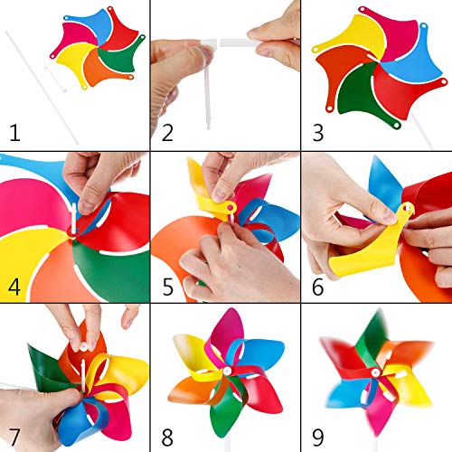 Plastic Rainbow Pinwheel, Party Pinwheels DIY Lawn Windmill Set for Teenagers Toy Garden Party Lawn Decor (36 Pieces, Multicolor B)