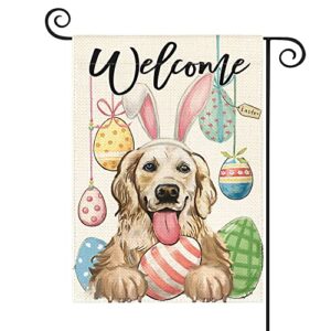 avoin colorlife golden retriever easter eggs garden flag 12×18 inch double sided outside, easter dog welcome pascha yard outdoor decoration