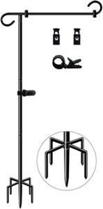 whoonba 51 inch tall garden flag stand holder with 5 prong base, yard flag pole holder for 12×18 outdoor small flag decor with two spring stoppers and a tiger clip, 1 pack