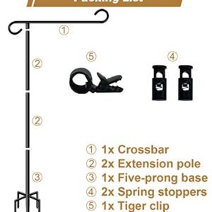 Whoonba 51 Inch Tall Garden Flag Stand Holder with 5 Prong Base, Yard Flag Pole Holder for 12x18 Outdoor Small Flag Decor with Two Spring Stoppers and a Tiger Clip, 1 Pack