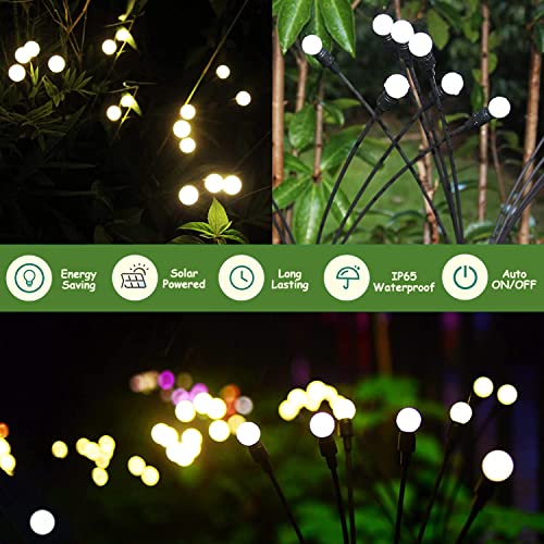 4PCS 8LED Solar Powered Garden Lights Outdoor Waterproof, Solar Starburst Swaying Garden Lights, Swaying When Wind Blows Solar Garden Lights Outdoor Decorative String Lights (Warm | 8LED Bulbs-4PACK)