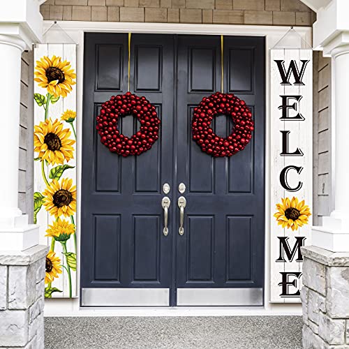 Sunflower Hanging Banners Spring Welcome Porch Banners Flags Fall Door Banners Flag Summer Hanging Banner for Front Door Garden Home Yard Sunflower Party Decorations(White Background)