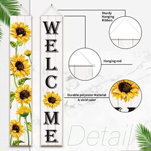 Sunflower Hanging Banners Spring Welcome Porch Banners Flags Fall Door Banners Flag Summer Hanging Banner for Front Door Garden Home Yard Sunflower Party Decorations(White Background)