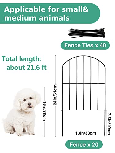 20 Packs Garden Fence Border, Rust-Proof Decorative Fences, 24in (H) x 21ft (L) Small Metal Animal Barriers Garden Edging, No Dig Fencing Panels for Outdoor Yard Patio Landscape Flower Bed