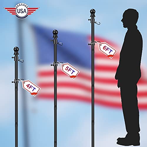 Flag Poles for Outside House - Black 6FT Tangle Flagpole Kit for American Flag - 3x5/4x6 Flags Heavy Garden flagpole-Professional Metal Flag Pole for House truck Garden Yard Residential or Commercial