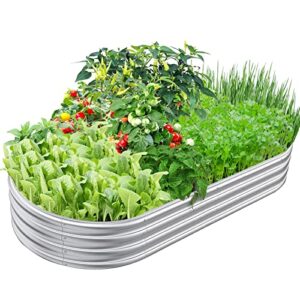 chalair outdoor galvanized diy raised garden bed kits, sturdy and durable, oval design provides sufficient space for planting vegetables and other plants.
