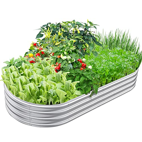 CHALAIR Outdoor Galvanized DIY Raised Garden Bed Kits, Sturdy and Durable, Oval Design Provides Sufficient Space for Planting Vegetables and Other Plants.