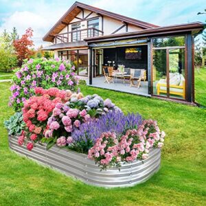 CHALAIR Outdoor Galvanized DIY Raised Garden Bed Kits, Sturdy and Durable, Oval Design Provides Sufficient Space for Planting Vegetables and Other Plants.