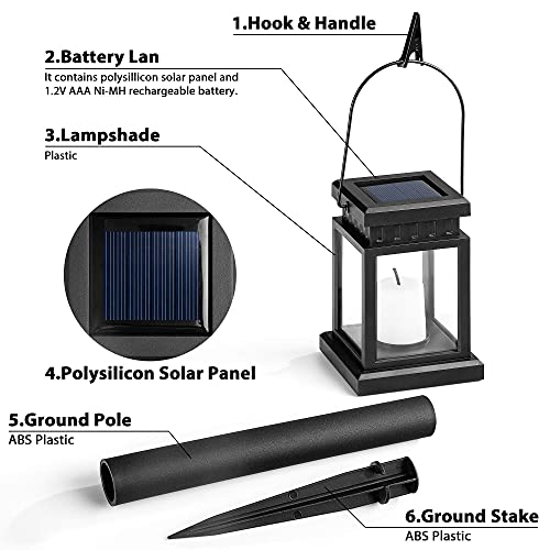 Solpex Solar Pathway Lights 8 Pack LED Outdoor Hanging Lanterns Garden Solar Lights with Stake for Walkway, Waterproof Decorative Candle Light Effect Lantern for Pathway, Patio, Deck