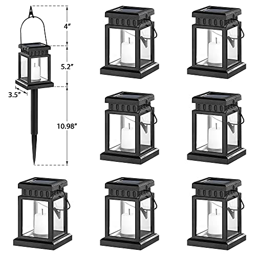 Solpex Solar Pathway Lights 8 Pack LED Outdoor Hanging Lanterns Garden Solar Lights with Stake for Walkway, Waterproof Decorative Candle Light Effect Lantern for Pathway, Patio, Deck