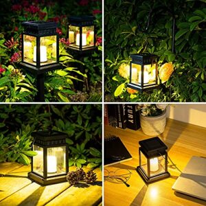 Solpex Solar Pathway Lights 8 Pack LED Outdoor Hanging Lanterns Garden Solar Lights with Stake for Walkway, Waterproof Decorative Candle Light Effect Lantern for Pathway, Patio, Deck