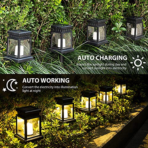 Solpex Solar Pathway Lights 8 Pack LED Outdoor Hanging Lanterns Garden Solar Lights with Stake for Walkway, Waterproof Decorative Candle Light Effect Lantern for Pathway, Patio, Deck