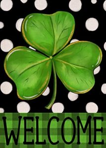 covido home decorative welcome st. patricks day garden flag, lucky shamrock clover yard polka dots outside decoration, luck irish outdoor small decor double sided 12×18