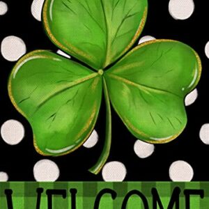 Covido Home Decorative Welcome St. Patricks Day Garden Flag, Lucky Shamrock Clover Yard Polka Dots Outside Decoration, Luck Irish Outdoor Small Decor Double Sided 12x18