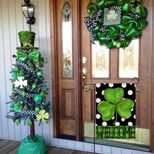 Covido Home Decorative Welcome St. Patricks Day Garden Flag, Lucky Shamrock Clover Yard Polka Dots Outside Decoration, Luck Irish Outdoor Small Decor Double Sided 12x18