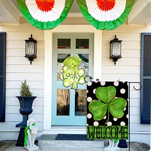 Covido Home Decorative Welcome St. Patricks Day Garden Flag, Lucky Shamrock Clover Yard Polka Dots Outside Decoration, Luck Irish Outdoor Small Decor Double Sided 12x18