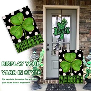 Covido Home Decorative Welcome St. Patricks Day Garden Flag, Lucky Shamrock Clover Yard Polka Dots Outside Decoration, Luck Irish Outdoor Small Decor Double Sided 12x18