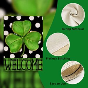 Covido Home Decorative Welcome St. Patricks Day Garden Flag, Lucky Shamrock Clover Yard Polka Dots Outside Decoration, Luck Irish Outdoor Small Decor Double Sided 12x18