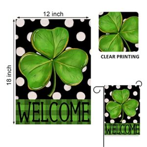 Covido Home Decorative Welcome St. Patricks Day Garden Flag, Lucky Shamrock Clover Yard Polka Dots Outside Decoration, Luck Irish Outdoor Small Decor Double Sided 12x18