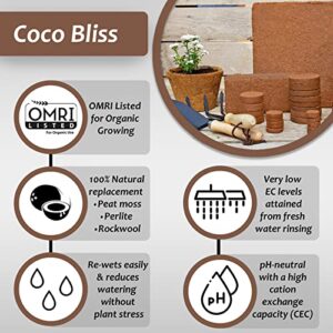 Organic Coco Coir by Coco Bliss - Compressed Coco Coir Brick with Low EC and pH Balance - High Expansion Coco Fiber for Flowers, Herbs, and Planting - Renewable Coconut Soil (10lb Block)