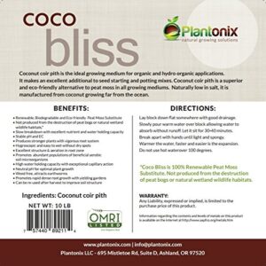 Organic Coco Coir by Coco Bliss - Compressed Coco Coir Brick with Low EC and pH Balance - High Expansion Coco Fiber for Flowers, Herbs, and Planting - Renewable Coconut Soil (10lb Block)