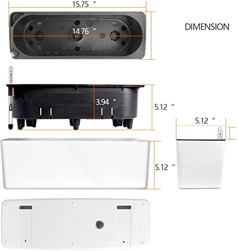 J&C Self Watering Planter, Window Gardening Box, 16x 5.5 Inch, Indoor Home Garden, Modern Decorative Planter Pot for All Indoor Plants, Rectangle, White (Plants Not Included)