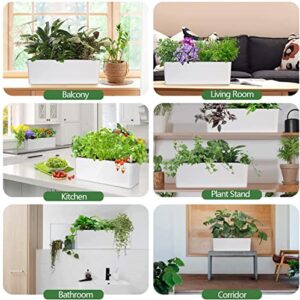 J&C Self Watering Planter, Window Gardening Box, 16x 5.5 Inch, Indoor Home Garden, Modern Decorative Planter Pot for All Indoor Plants, Rectangle, White (Plants Not Included)