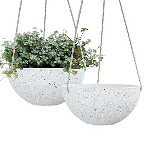 LA Jolie MUSELA Hanging Planters for Indoor Plants - Flower Pots Outdoor 10 inch Garden Planters and Pots,Speckled White Set of 2