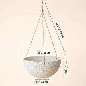 LA Jolie MUSELA Hanging Planters for Indoor Plants - Flower Pots Outdoor 10 inch Garden Planters and Pots,Speckled White Set of 2