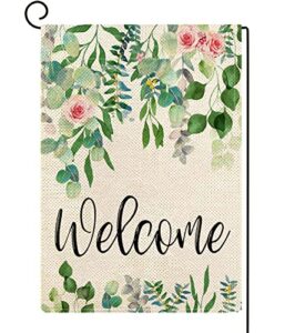 ortigia welcome spring floral garden flag vertical double sided 12x18inch wedding birthday flowers yard flag for outside farmhouse holiday green leaves anniversary wedding yard lawn outdoor decoration