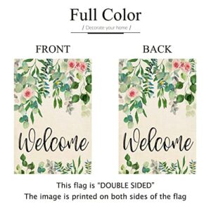 ORTIGIA Welcome Spring Floral Garden Flag Vertical Double Sided 12x18inch Wedding Birthday Flowers Yard Flag for Outside Farmhouse Holiday Green Leaves Anniversary Wedding Yard Lawn Outdoor Decoration