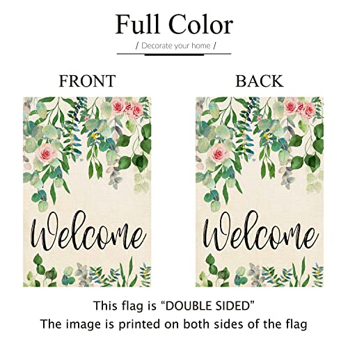 ORTIGIA Welcome Spring Floral Garden Flag Vertical Double Sided 12x18inch Wedding Birthday Flowers Yard Flag for Outside Farmhouse Holiday Green Leaves Anniversary Wedding Yard Lawn Outdoor Decoration