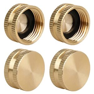 Joywayus 3/4" GHT Female Garden Hose Cap Brass Watering Fittings with Washers(Pack of 4)