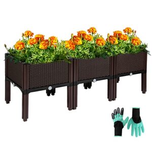raised garden beds elevated planter box for outdoor plants growing perfect for vegetables flowers fruits herbs planting in patio balcony, brown